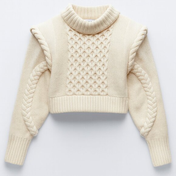 ZARA Blogger Favorite Shoulder Pad Crop/Cropped Wool Blend Sweater SZ S - Picture 3 of 3